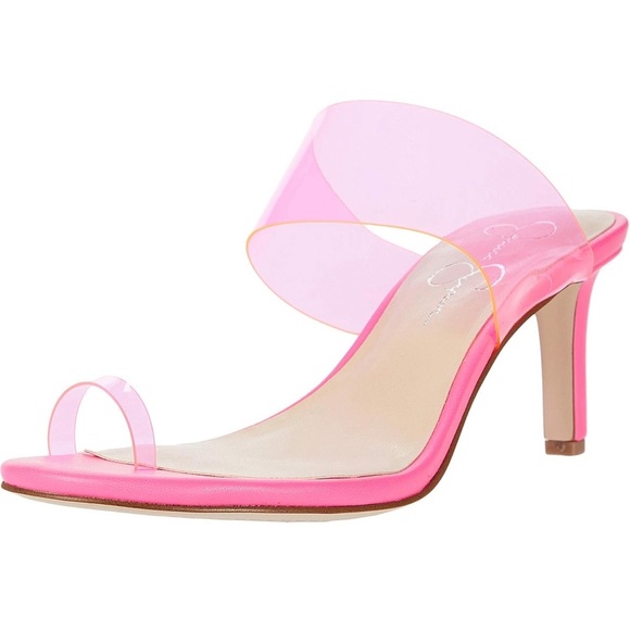 NEW Jessica Simpson Lissah 2 Neon Pink Clear Toe-Loop Slide Heel Size 8.5M - Picture 1 of 9